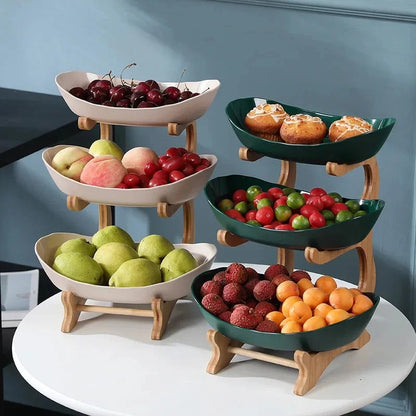 Multi-Compartment Wooden Serving Tray - Fruit Bowl & Candy Dish