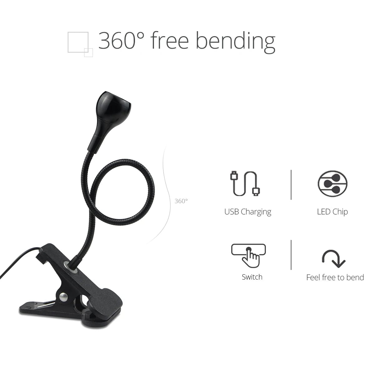 USB Flexible Table Lamp with Clip Holder - Reading Study Light