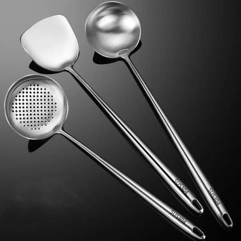 304 Stainless Steel Wok Spatula & Slotted Turner Rice Spoon Set