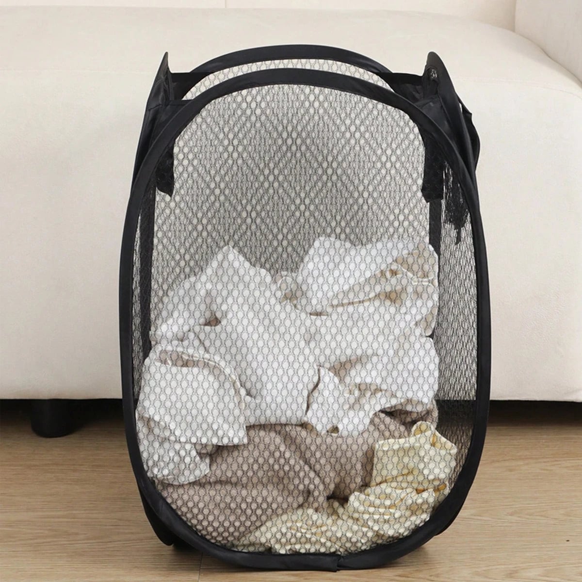 Foldable Mesh Laundry Sorting Basket with Frame - Dirty Clothes