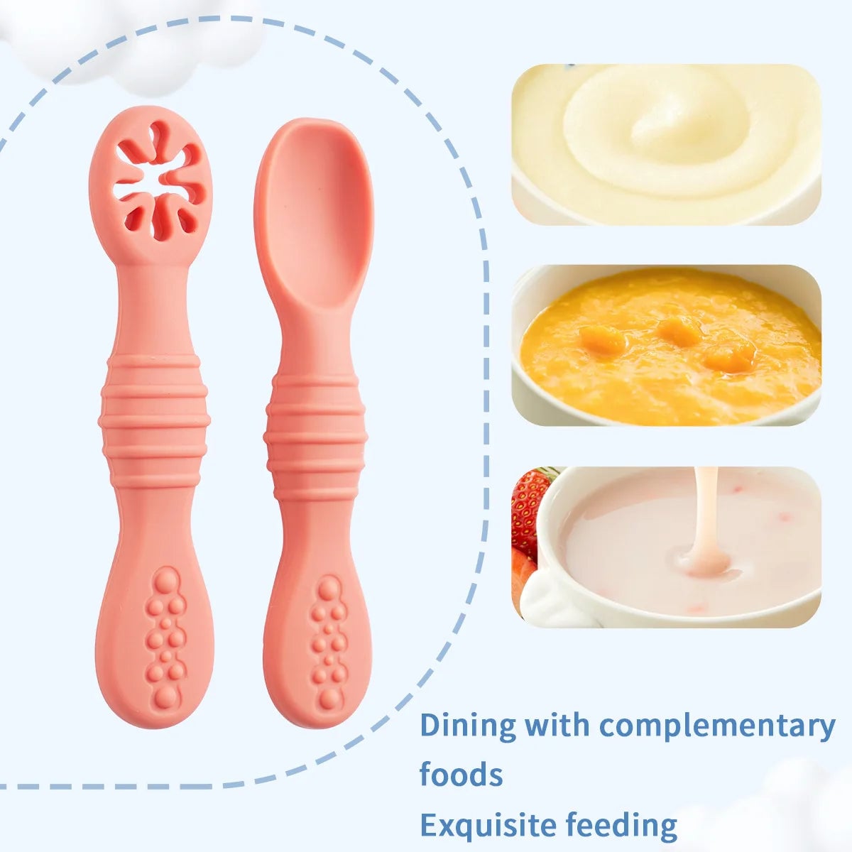 Silicone Baby Spoons 2Pc Set First Stage Self Feeding Training