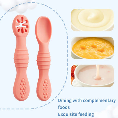 Silicone Baby Spoons 2Pc Set First Stage Self Feeding Training