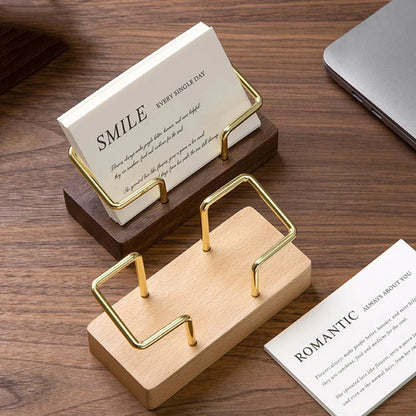 Wooden Business Card Holder Desktop Organizer Display Stand Office