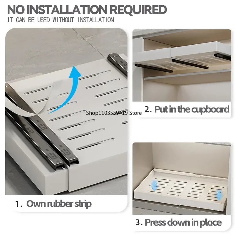 2Pc Pull Out Kitchen Storage Rack w/ Slide Rails Drawer Organizer