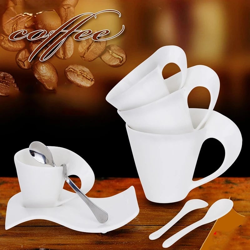 European Ceramic Espresso Cup Set with Spoon & Holder - 3-Piece