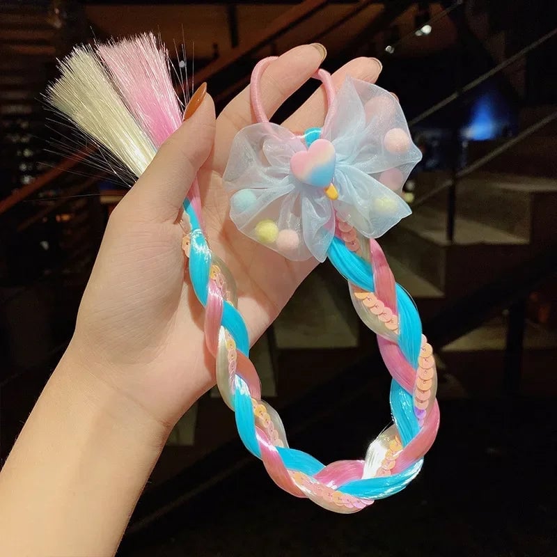 Girls Cartoon Bow Butterfly Braid Headband Ponytail Holder Set