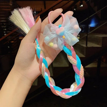 Girls Cartoon Bow Butterfly Braid Headband Ponytail Holder Set