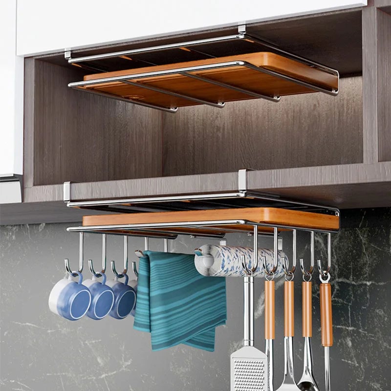 Under Cabinet Storage Basket Rack - Kitchen Cutting Board Organizer