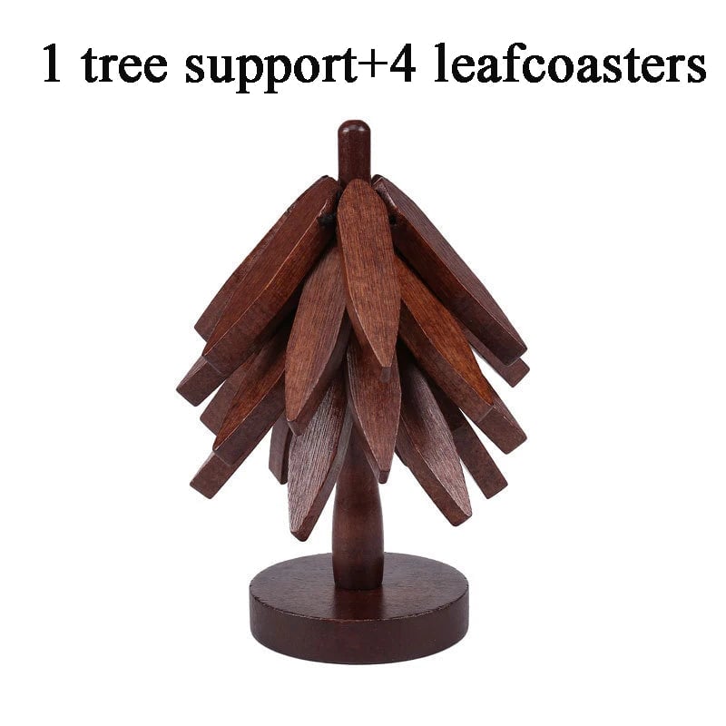 Tree Shape Wooden Trivet Set 4 Foldable Hot Dish Stands Heat Resistant