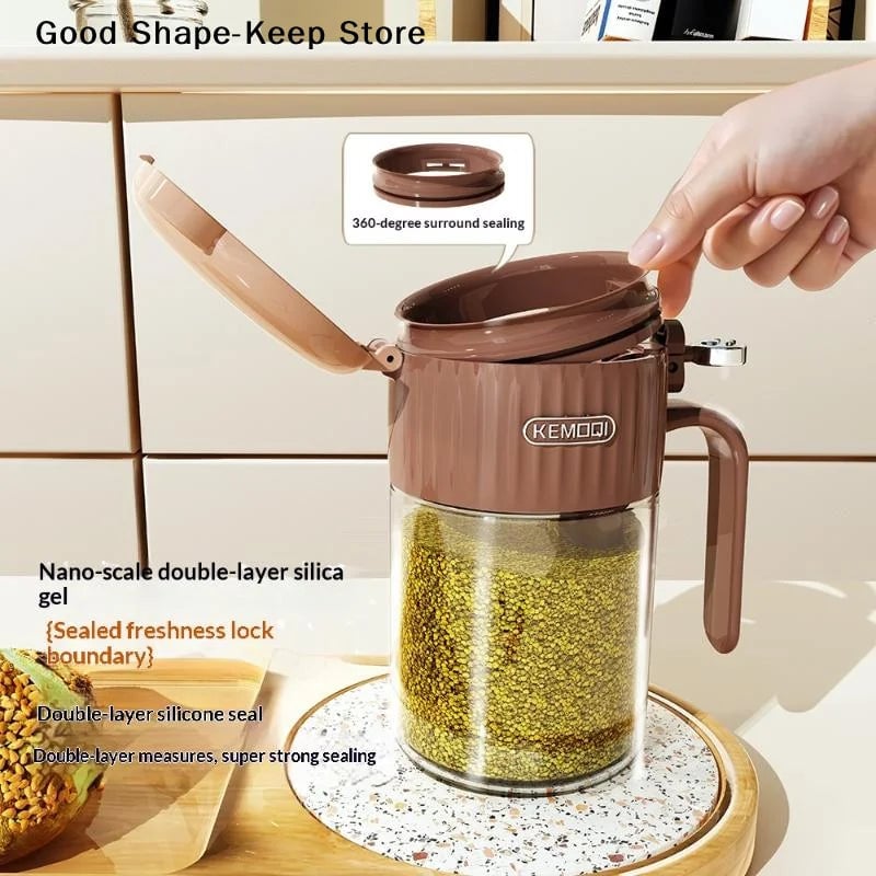Glass Salt Shaker with Spoon - Moisture-Proof Seasoning Storage Jar