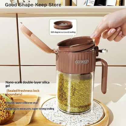 Glass Salt Shaker with Spoon - Moisture-Proof Seasoning Storage Jar