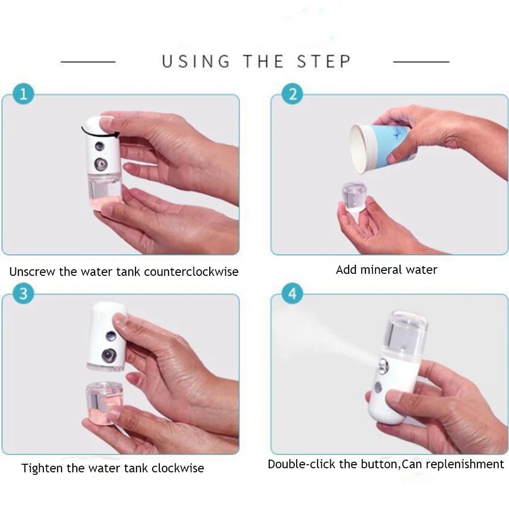 Portable Nano Steam Face Humidifier - USB Rechargeable Beauty Device