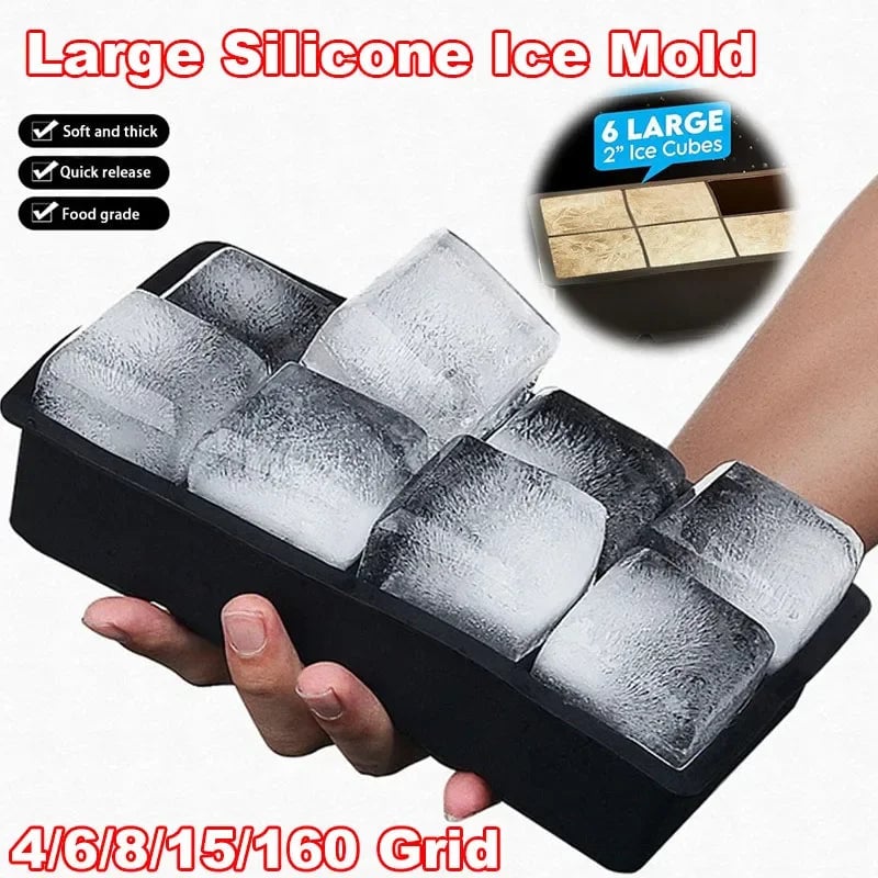 Giant Ice Cube Tray Silicone Mold - 4 6 8 15 160 Grid Food Grade