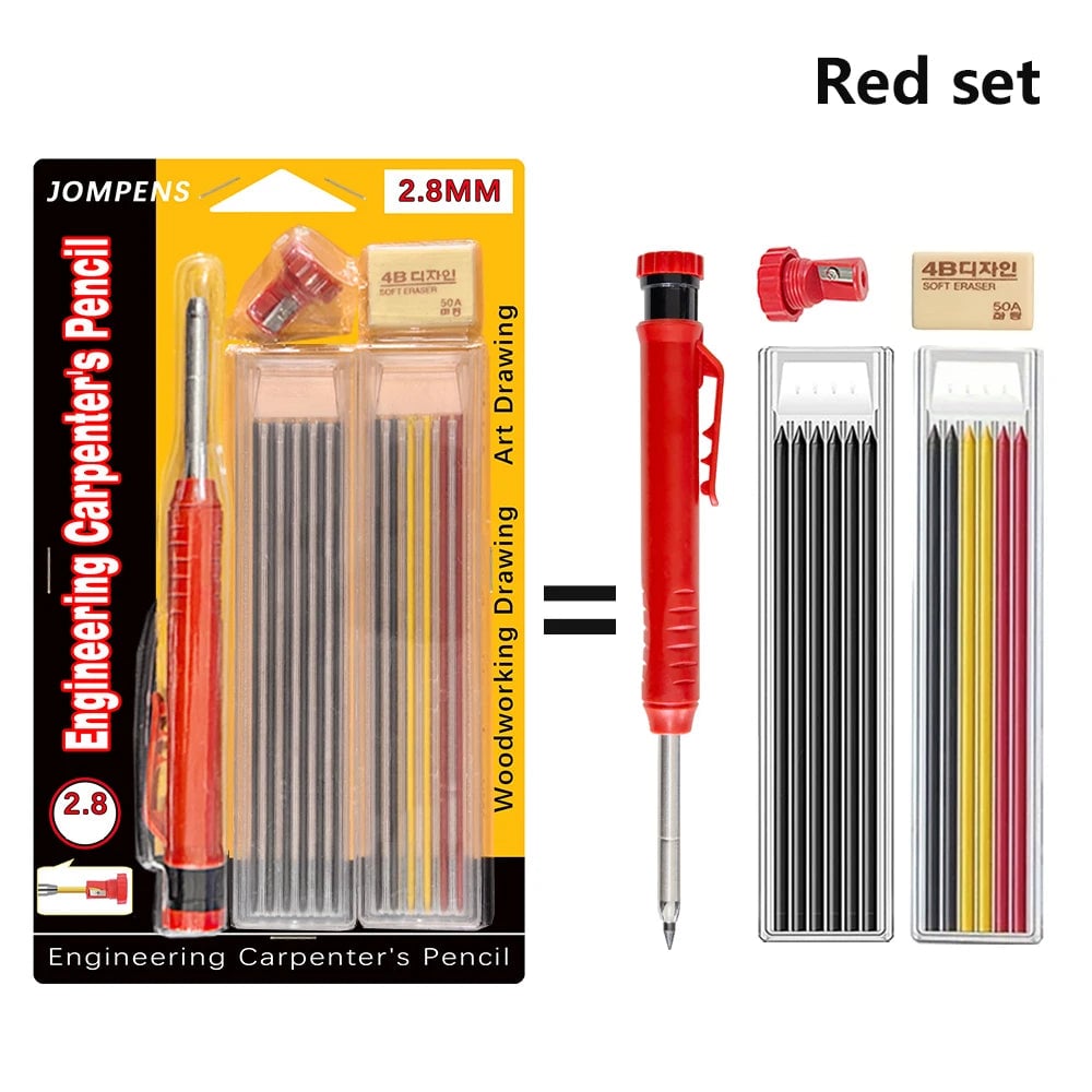 Solid Carpenter Pencil Set with Built-In Sharpener Deep Hole Marking