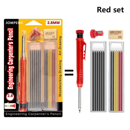 Solid Carpenter Pencil Set with Built-In Sharpener Deep Hole Marking