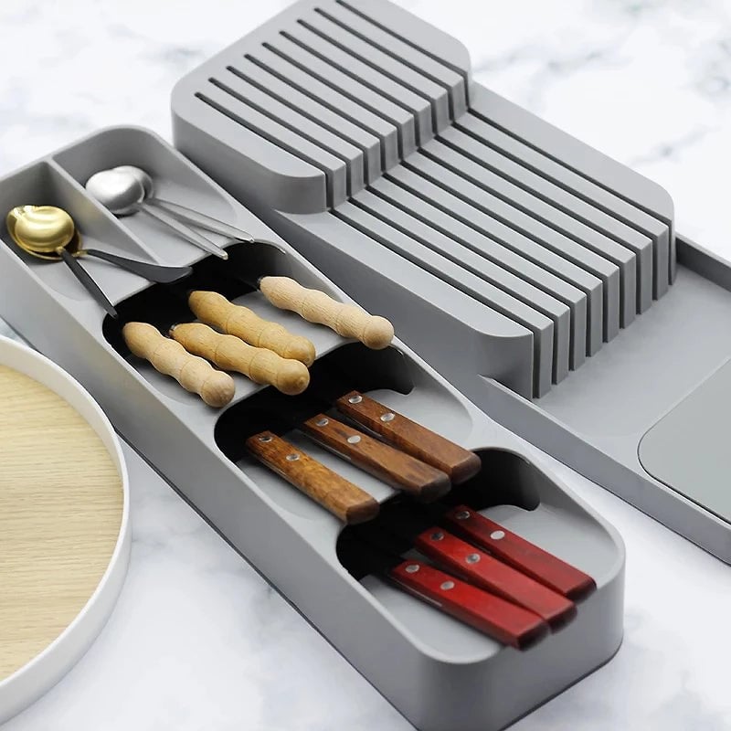 Multi-Compartment Kitchen Cutlery Organizer with Spice Storage Box