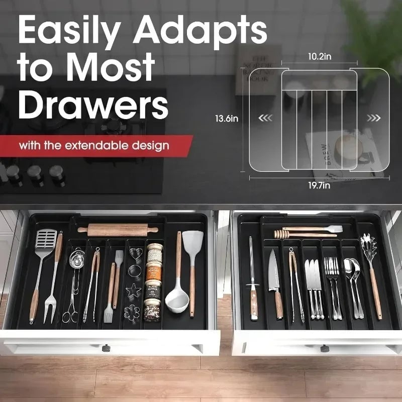 Adjustable Kitchen Drawer Organizer Tray - Expandable Cutlery Storage