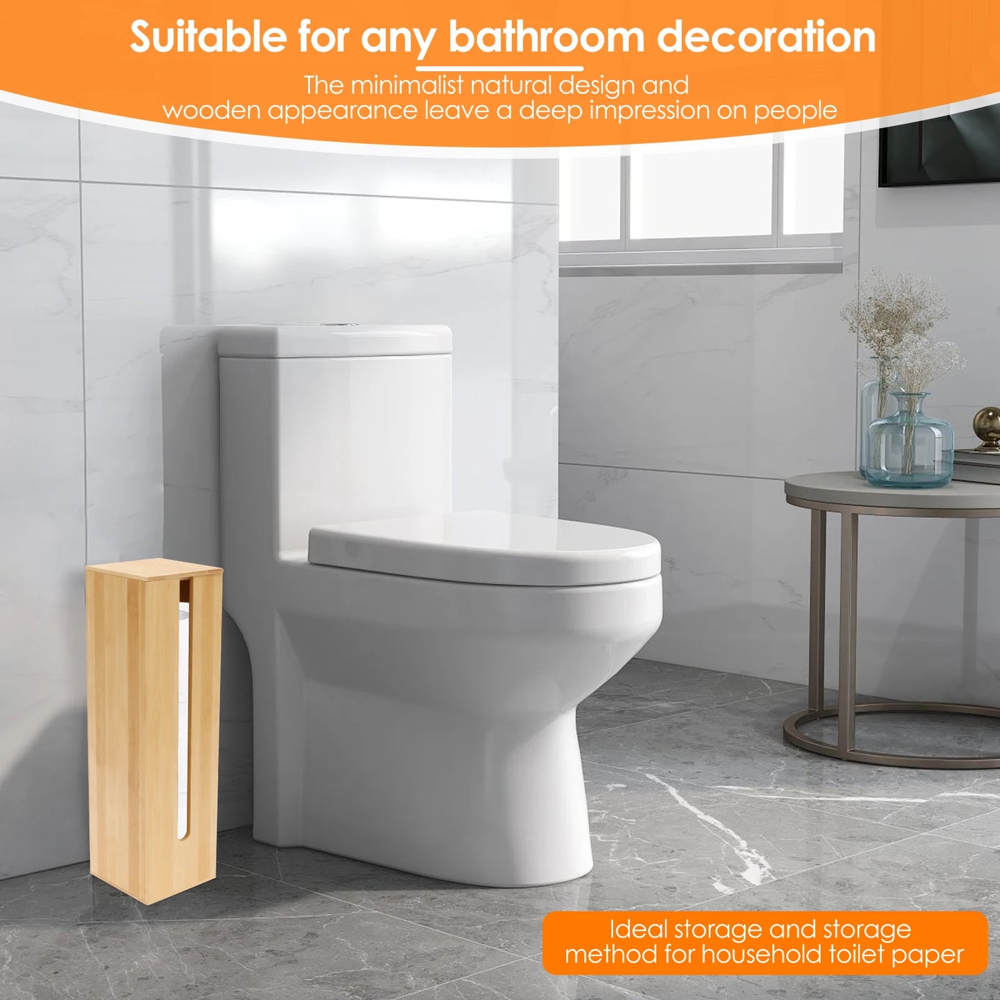 Wooden Bathroom Toilet Paper Holder with Towel Storage Organizer Box