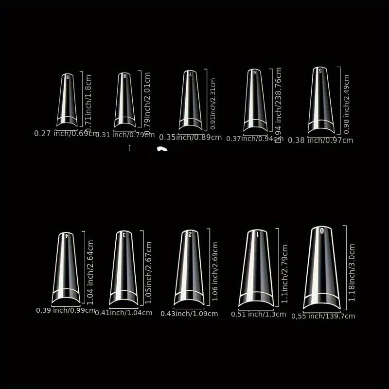 500Pcs French Coffin Nail Tips Acrylic Clear 10 Sizes Storage Box