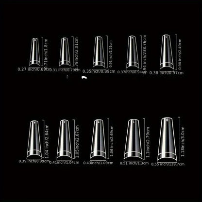 500Pcs French Coffin Nail Tips Acrylic Clear 10 Sizes Storage Box