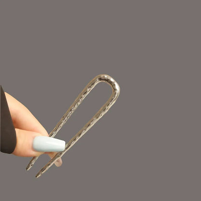 Metal Alloy U-Shaped Hair Forks Hammer Pattern Hairpins Women