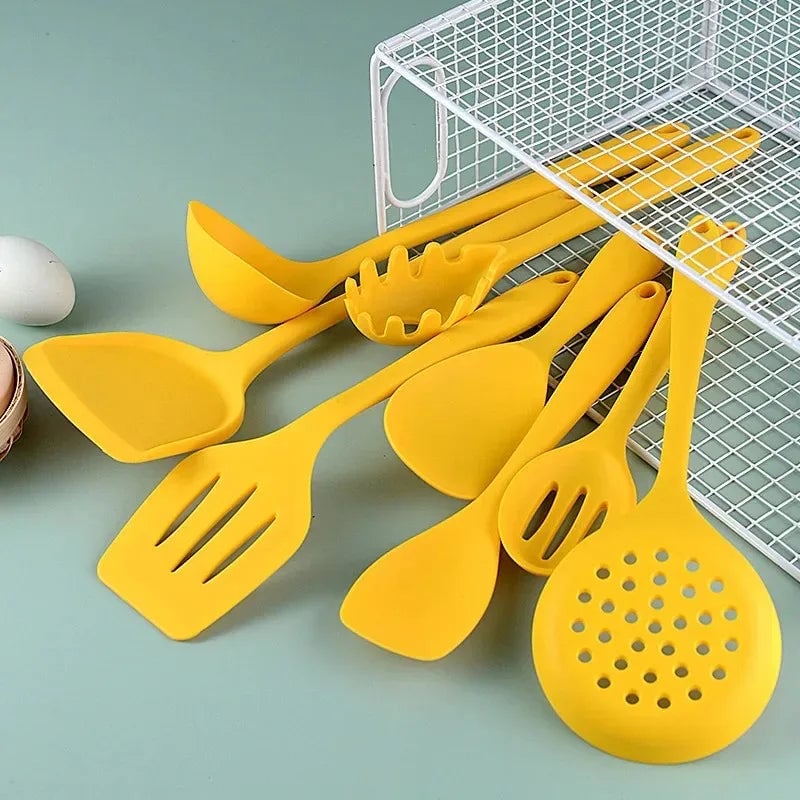 Yellow Silicone Kitchen Utensils Set - Heat Resistant Non-Stick