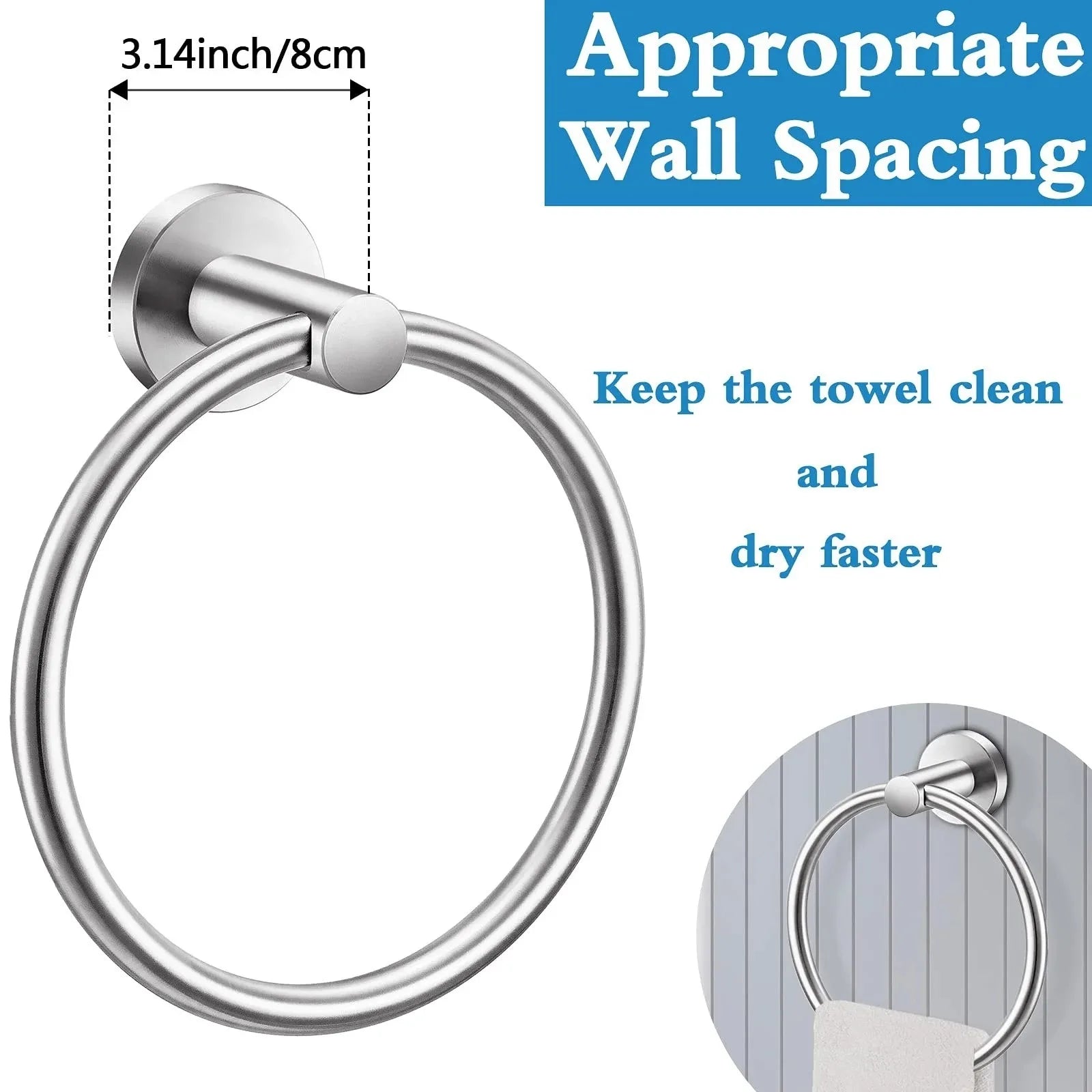 Brushed Stainless Steel Towel Ring - Modern Wall Mount Bathroom Holder