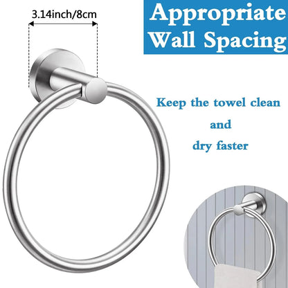 Brushed Stainless Steel Towel Ring - Modern Wall Mount Bathroom Holder