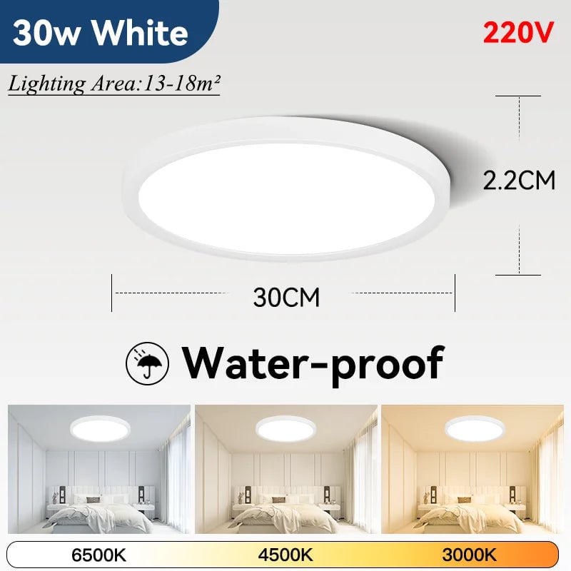 2.2cm Ultra Thin LED Ceiling Light Waterproof 3 Color Wood Grain