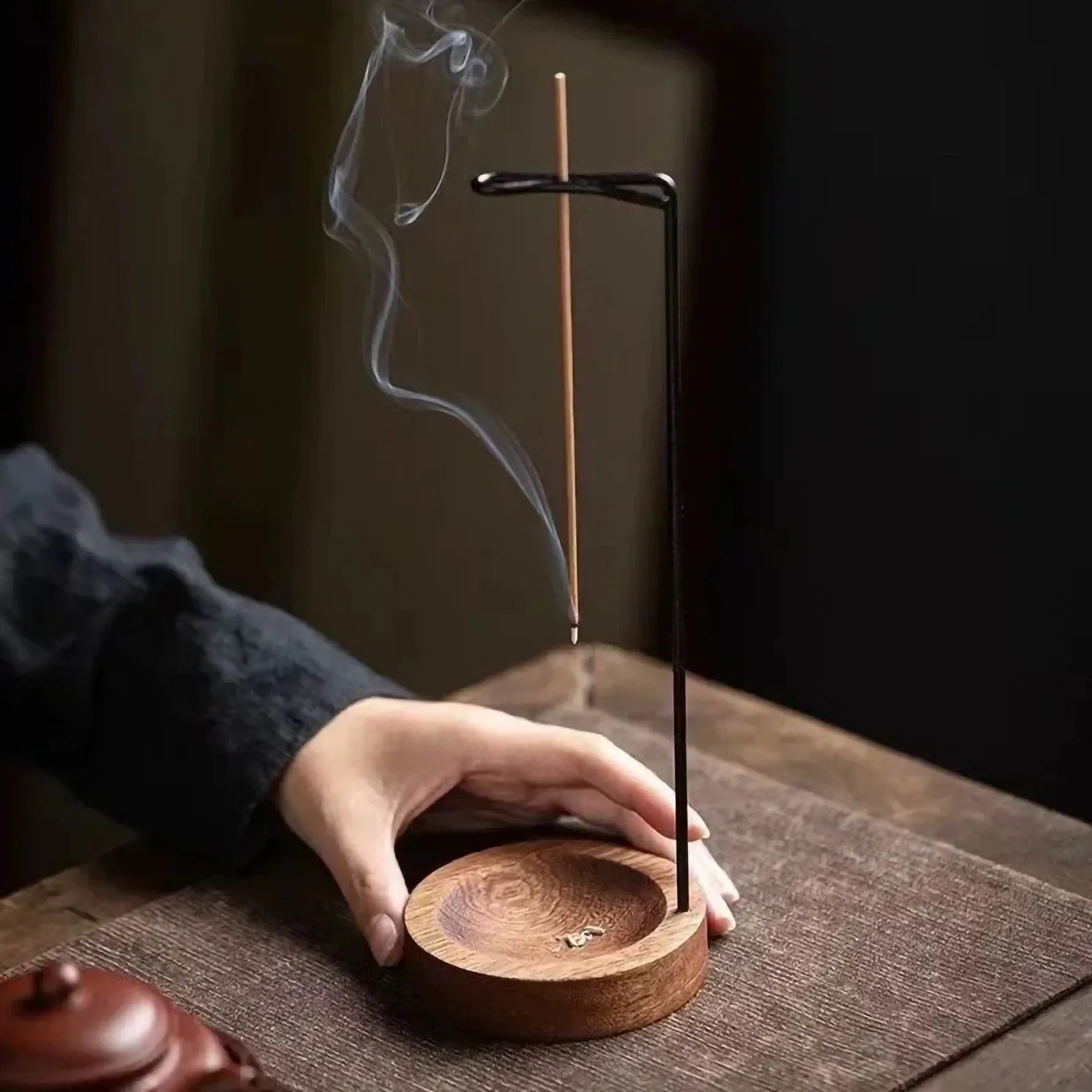 Wooden Round Incense Burner Stick Holder Tray for Home Yoga Decor