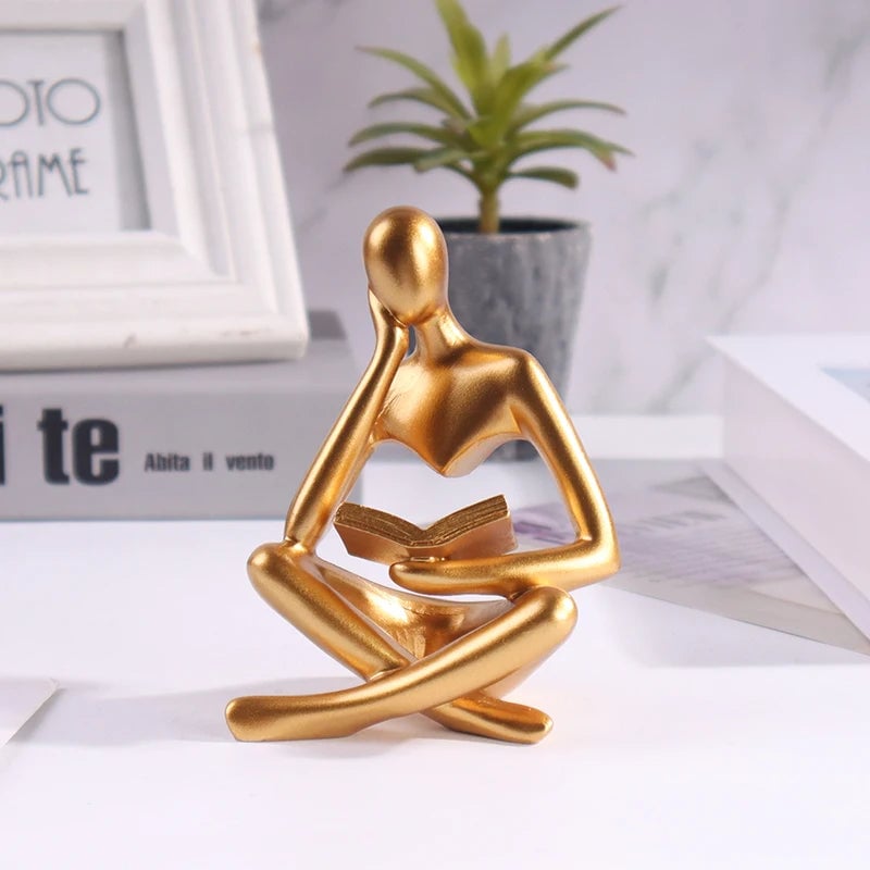 Abstract Man Reading Book Resin Sculpture Figurine Home Decor