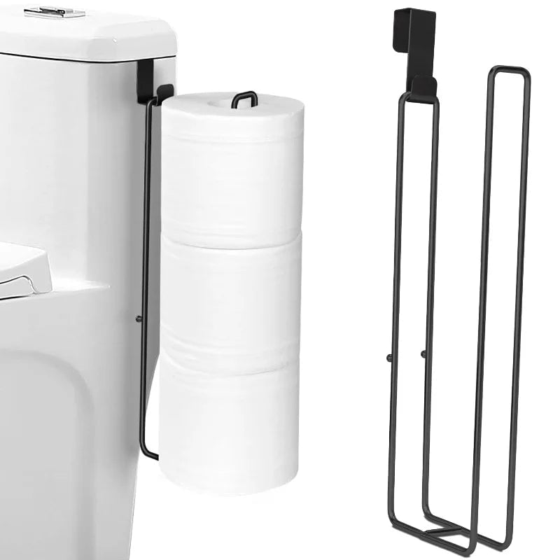 Self-Adhesive Black Iron Toilet Paper Holder with Towel Bar