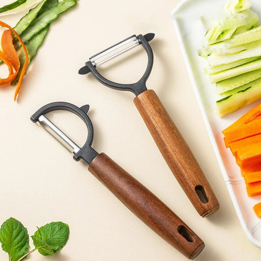 Stainless Steel Peeler with Wooden Handle - Fruit Vegetable Tool