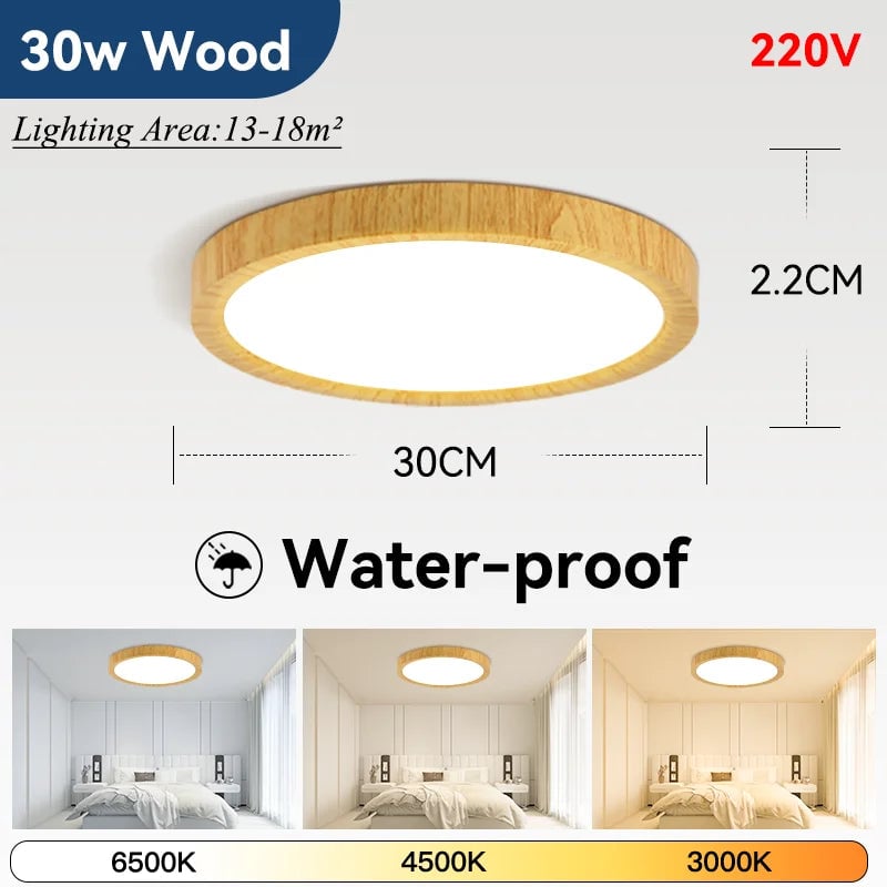 2.2cm Ultra Thin LED Ceiling Light Waterproof 3 Color Wood Grain