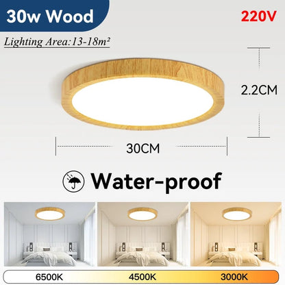 2.2cm Ultra Thin LED Ceiling Light Waterproof 3 Color Wood Grain