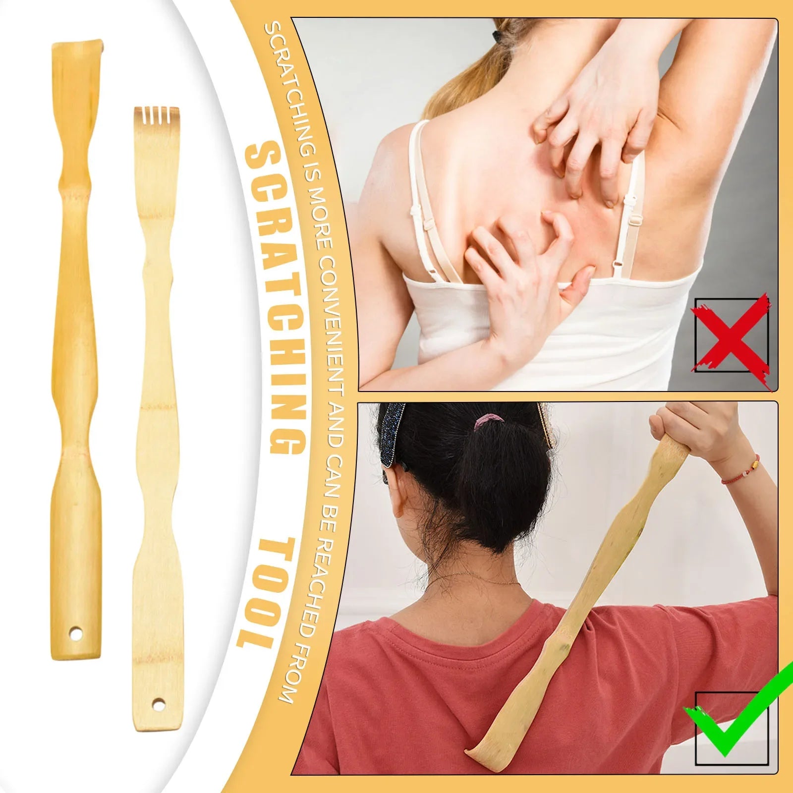 Bamboo Back Scratcher with Massage Roller - 24 Inch Long Handle
