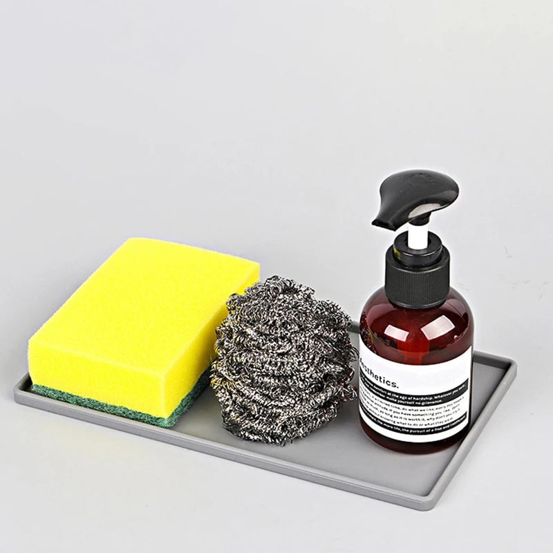 Silicone Anti-Slip Square Flat Tray - Bathroom Soap & Kitchen Holder