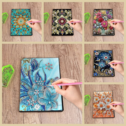 DIY Diamond Painting PU Leather Notebook - Mandala Flower Design Kit