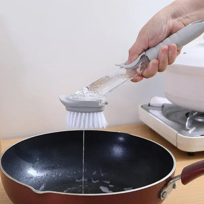 Long Handle Dish Brush with Automatic Liquid Dispenser & Sponge
