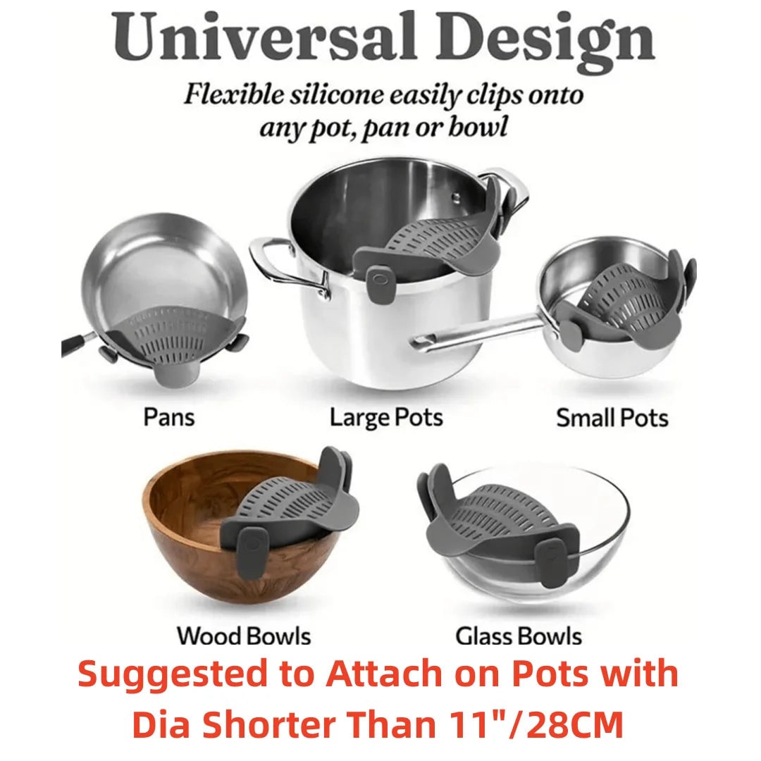 Adjustable Silicone Clip-On Strainer for Pots Pans Bowls - Pasta