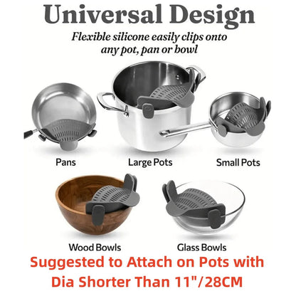 Adjustable Silicone Clip-On Strainer for Pots Pans Bowls - Pasta