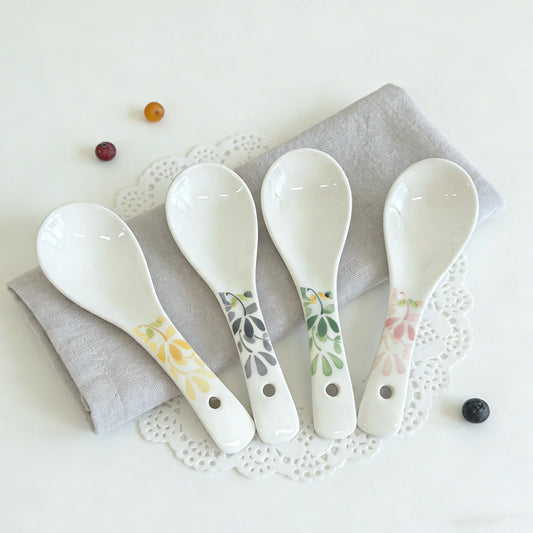 15cm Ceramic Soup Spoons Set - Four Seasons Floral Underglaze Design