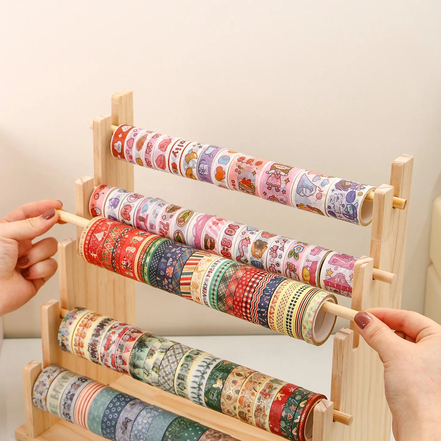 Wooden Desktop Organizer Rack for Tape Stickers & Necklaces