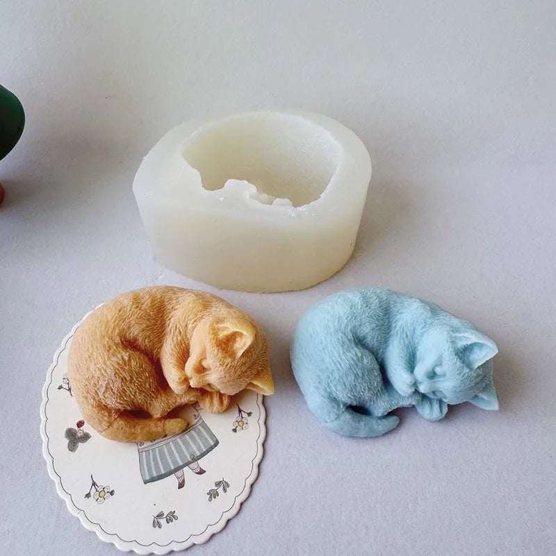 3D Cat Silicone Mould Large Kitten Resin Candle Soap Plaster DIY