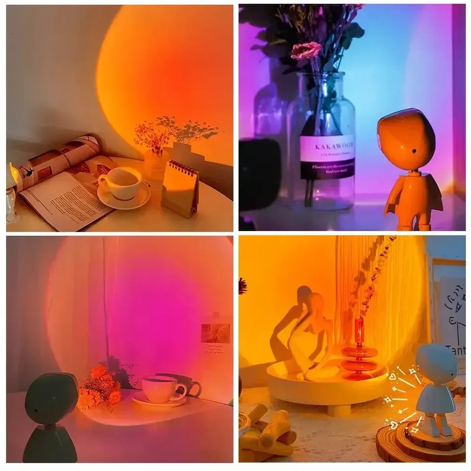 360° Rotating LED Sunset Projection Lamp - Adjustable Brightness Colors