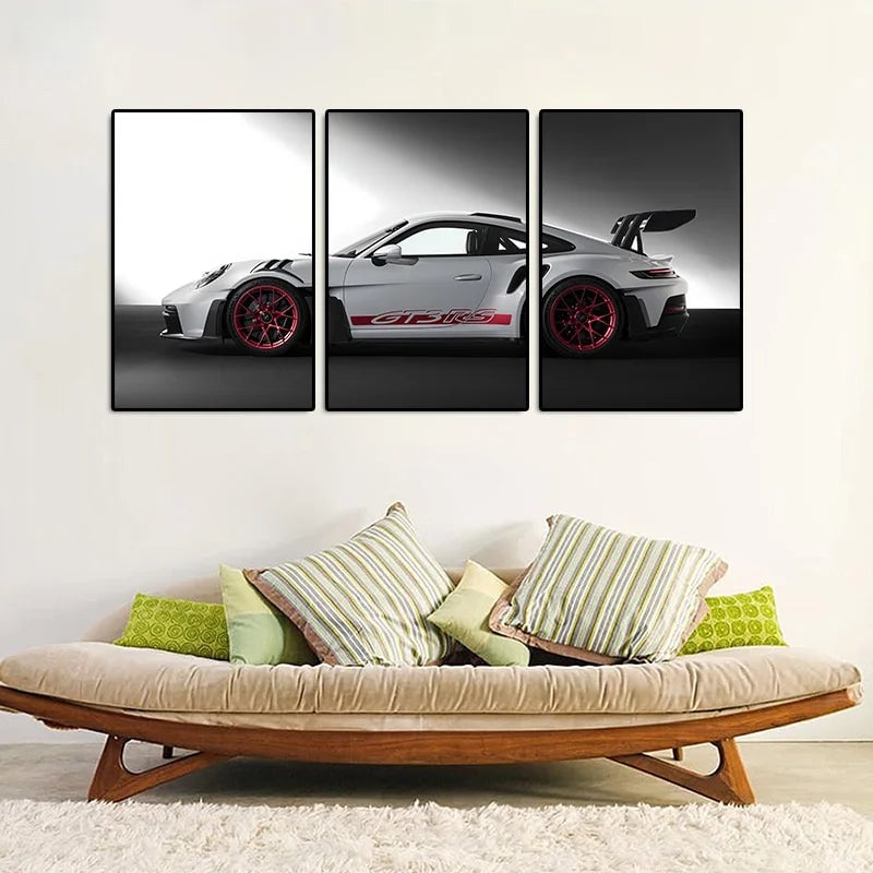 3Pcs Vintage Industrial GT3RS Canvas Wall Art Print Set Home Decor