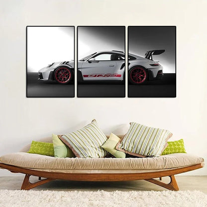 3Pcs Vintage Industrial GT3RS Canvas Wall Art Print Set Home Decor