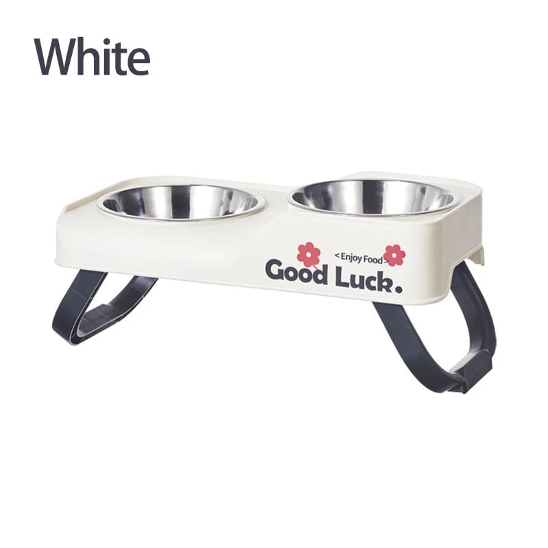 Stainless Steel Double Bowl Elevated Pet Feeder Non-Slip Foldable