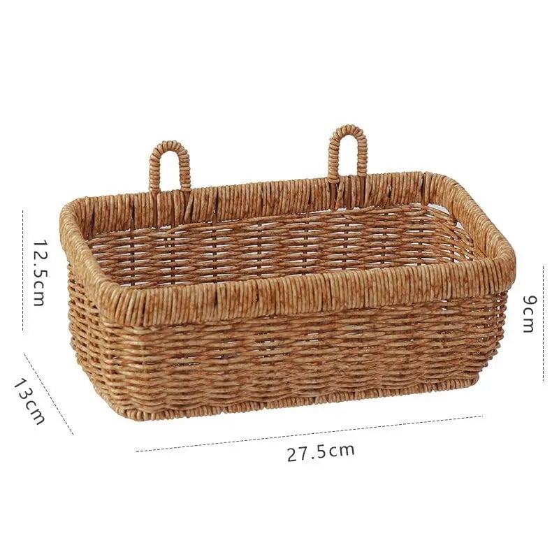Wall Mounted Rattan Plastic Fruit Vegetable Storage Basket Hanging