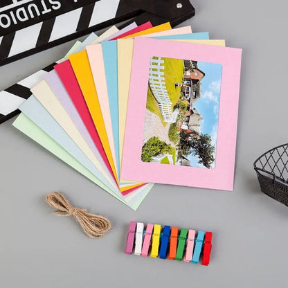 10Pc DIY Paper Photo Frames with Clips & Rope Wall Hanging Decor Set
